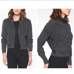 Athleta Swissvale Bomber Sweater, Heather Grey/Black, size Medium